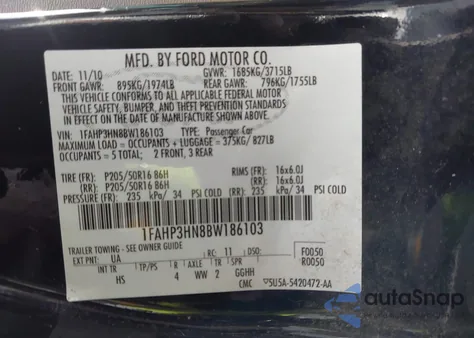 2011 Ford Focus Sel из США, поврежденный, VIN 1FAHP3HN8BW186103